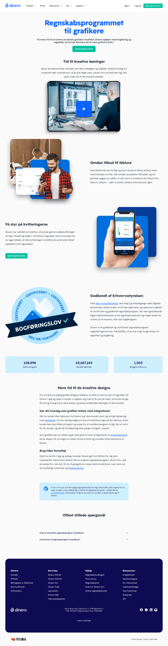 Dinero - Regnskabsprogram landing page desktop screenshot