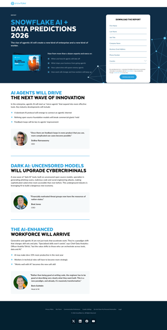 Snowflake landing page desktop screenshot