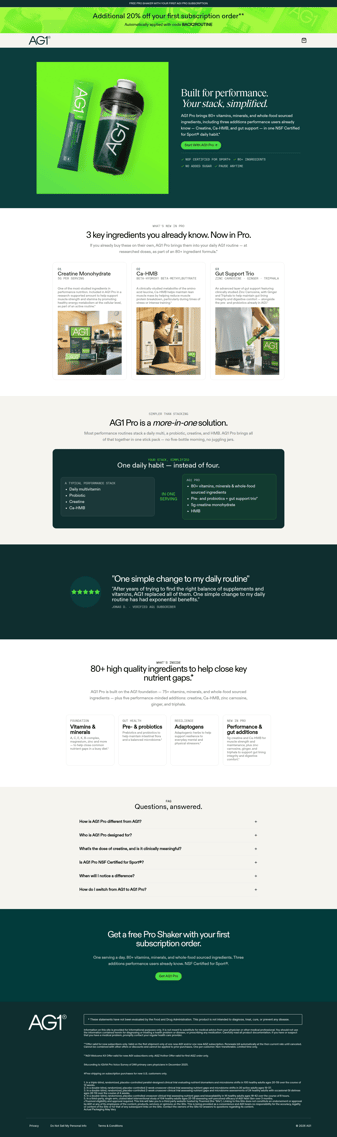 AG1 by Athletic Greens landing page desktop screenshot