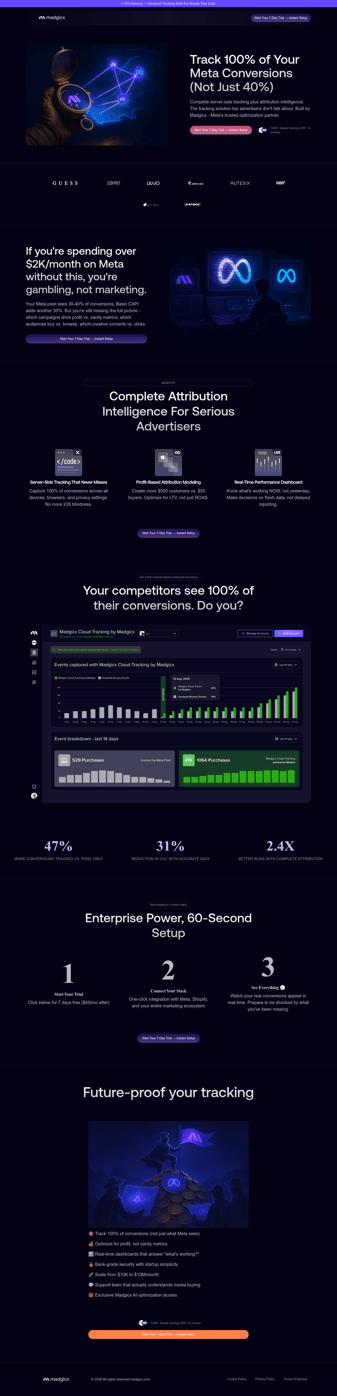 Madgicx landing page desktop screenshot