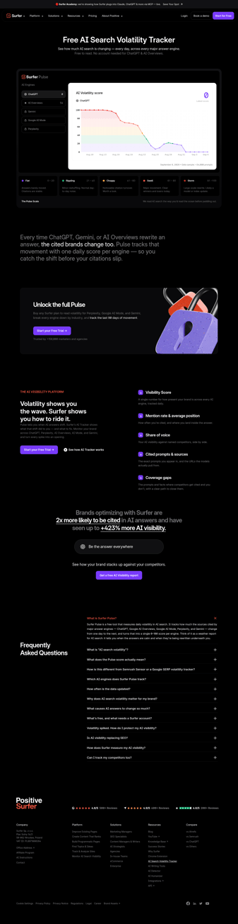 Positive Surfer landing page desktop screenshot