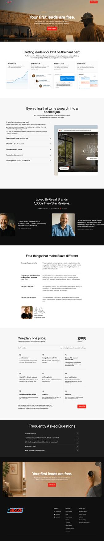 Blaze landing page desktop screenshot