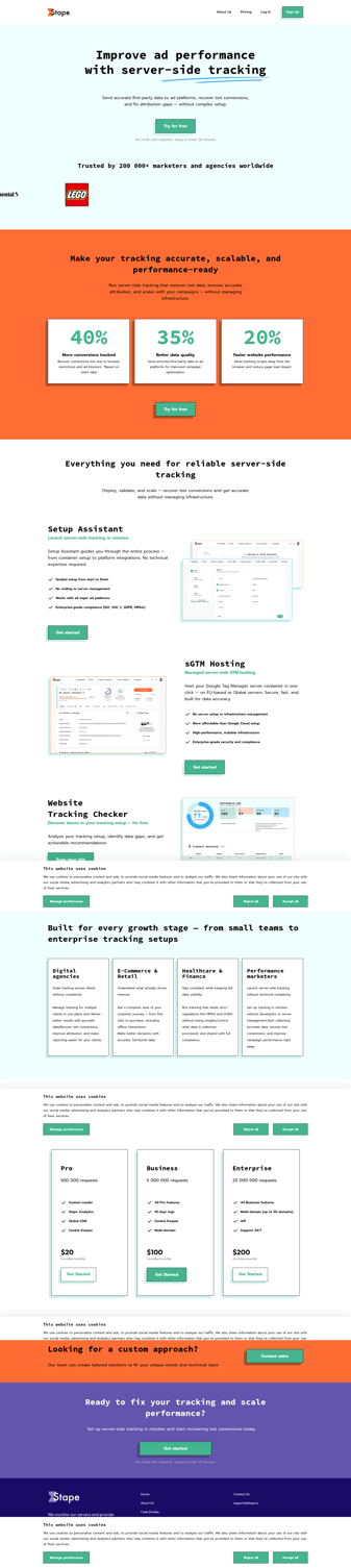 Stape landing page desktop screenshot