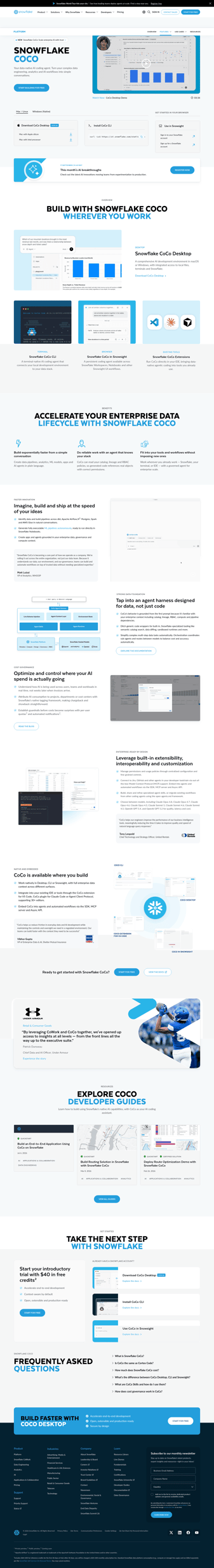 Snowflake landing page desktop screenshot