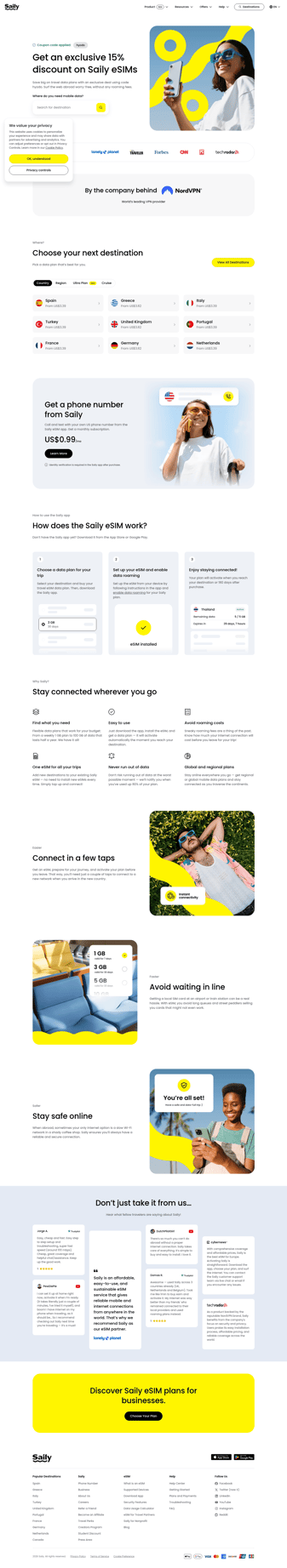 Saily landing page desktop screenshot
