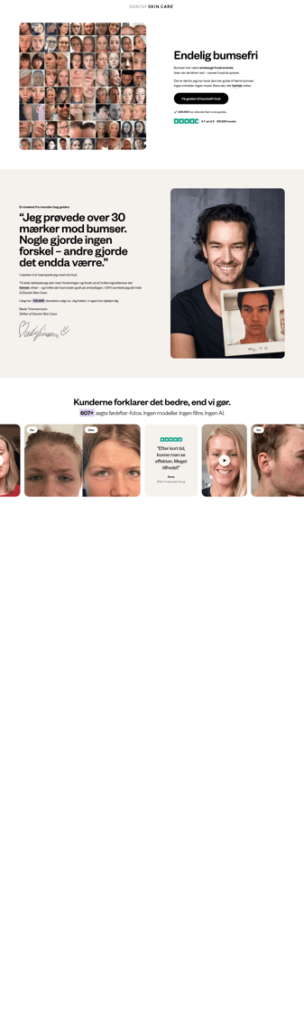 Danish Skin Care landing page desktop screenshot