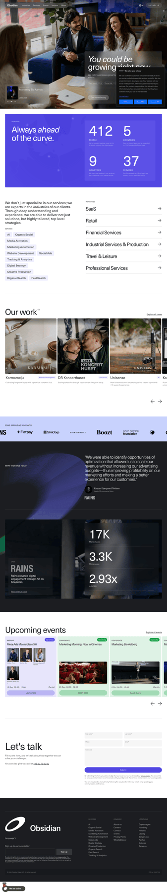 Obsidian Agency landing page desktop screenshot