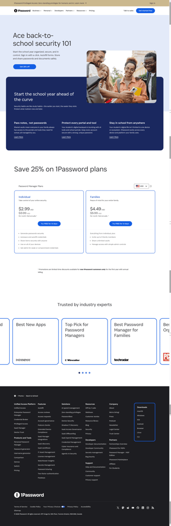 1Password landing page desktop screenshot