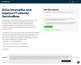 Servicenow landing page desktop screenshot