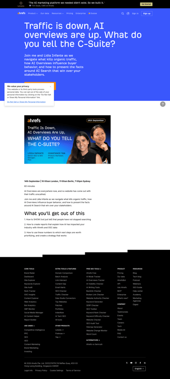 Ahrefs landing page desktop screenshot