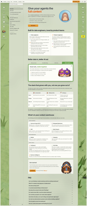 PostHog landing page desktop screenshot