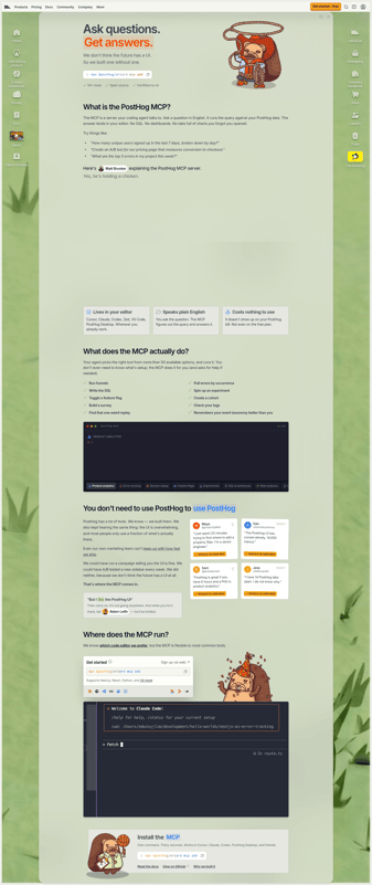 PostHog landing page desktop screenshot