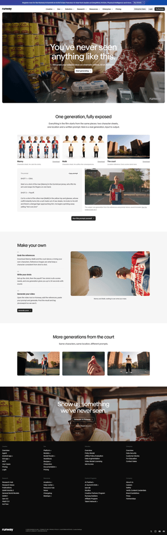 Runway landing page desktop screenshot