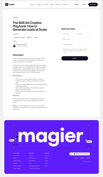 Magier landing page desktop screenshot