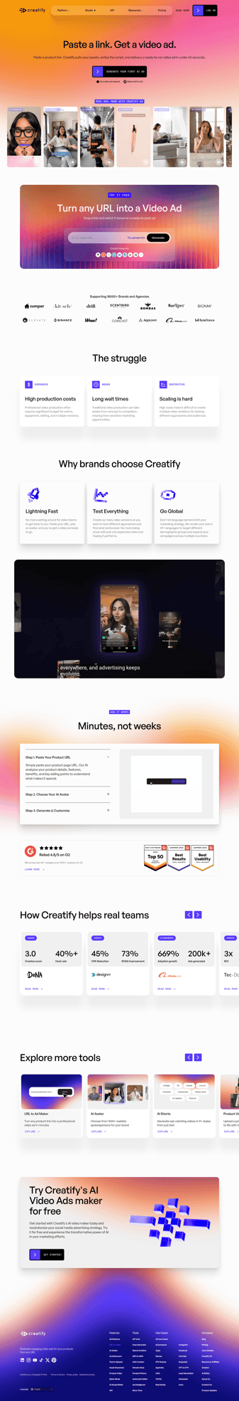 Creatify AI landing page desktop screenshot