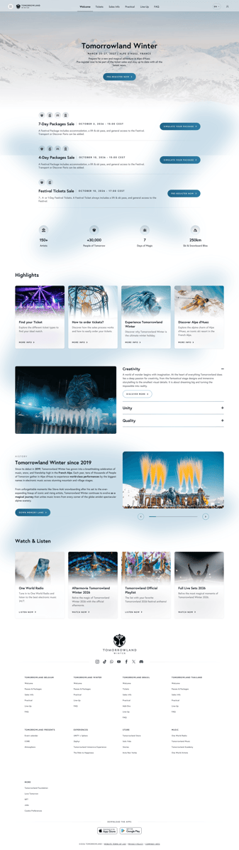Tomorrowland landing page desktop screenshot