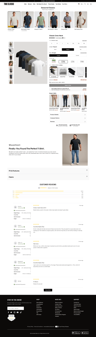 True Classic landing page desktop screenshot
