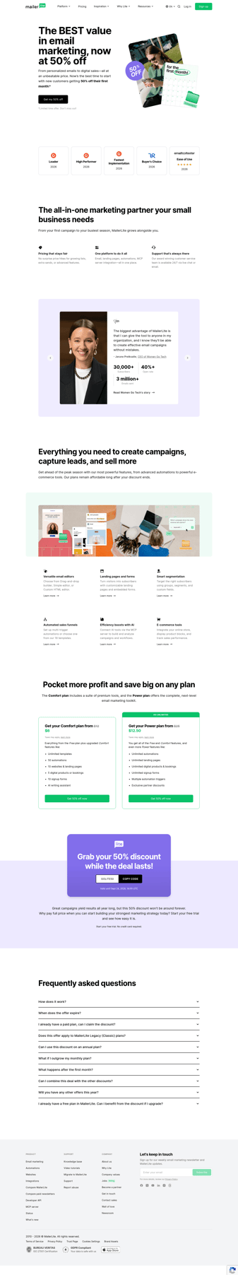 Mailer Lite landing page desktop screenshot