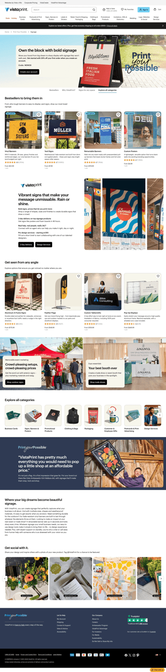Vistaprint landing page desktop screenshot