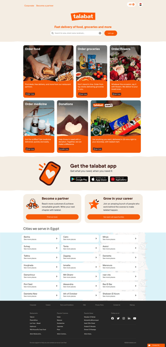Talabat landing page desktop screenshot