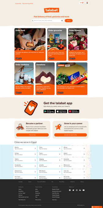 Talabat landing page desktop screenshot
