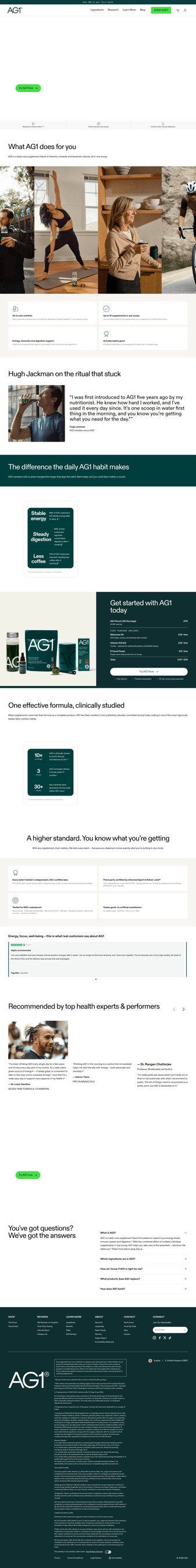 AG1 by Athletic Greens landing page desktop screenshot