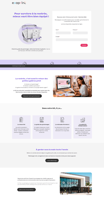 Exaprint landing page desktop screenshot