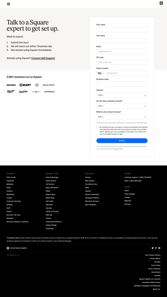 Square landing page desktop screenshot