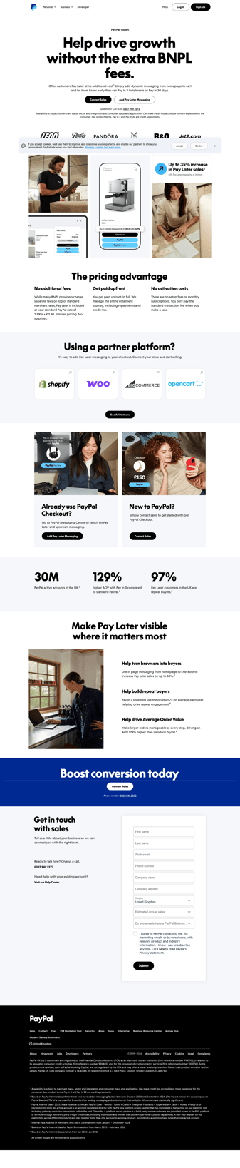 Paypal landing page desktop screenshot