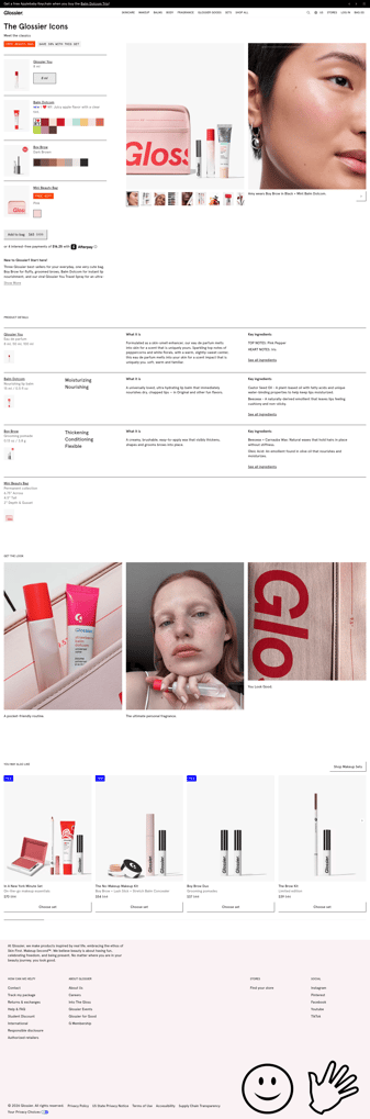 Glossier landing page desktop screenshot