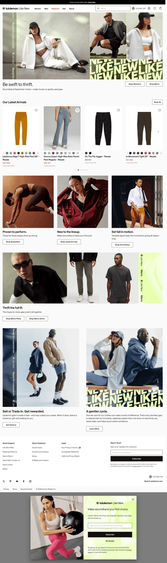 lululemon landing page desktop screenshot