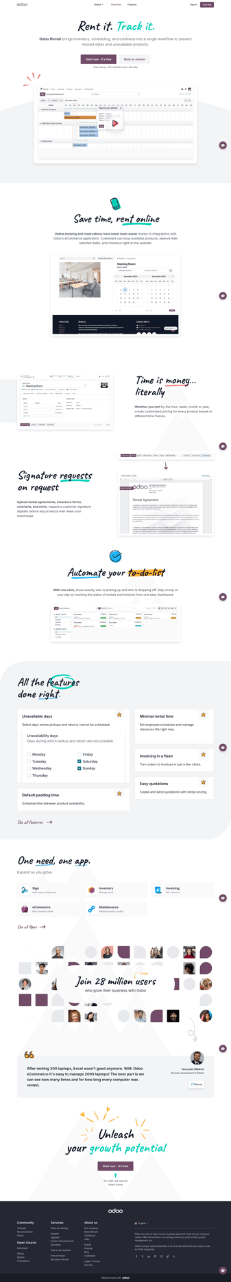 Odoo landing page desktop screenshot