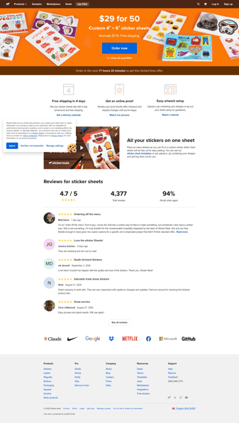 Sticker mule landing page desktop screenshot