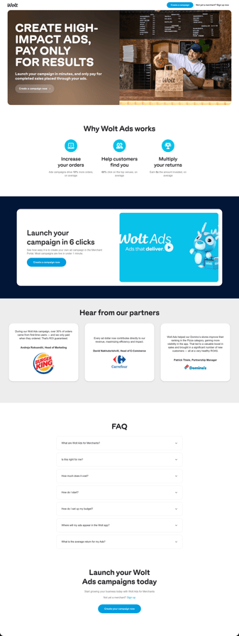 Wolt landing page desktop screenshot