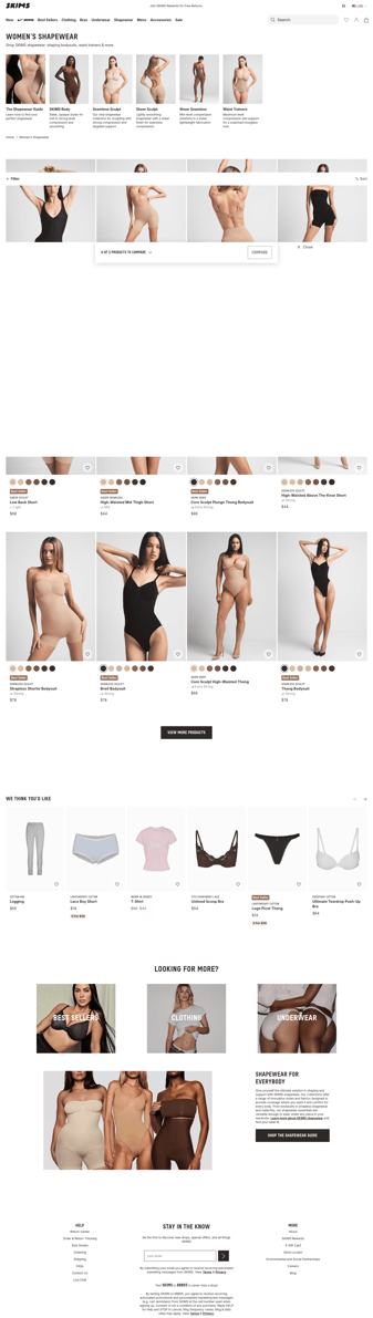 SKIMS landing page desktop screenshot