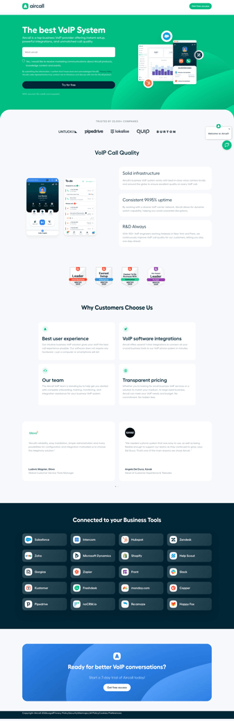 Aircall landing page desktop screenshot
