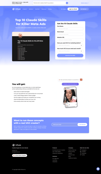 Influee landing page desktop screenshot