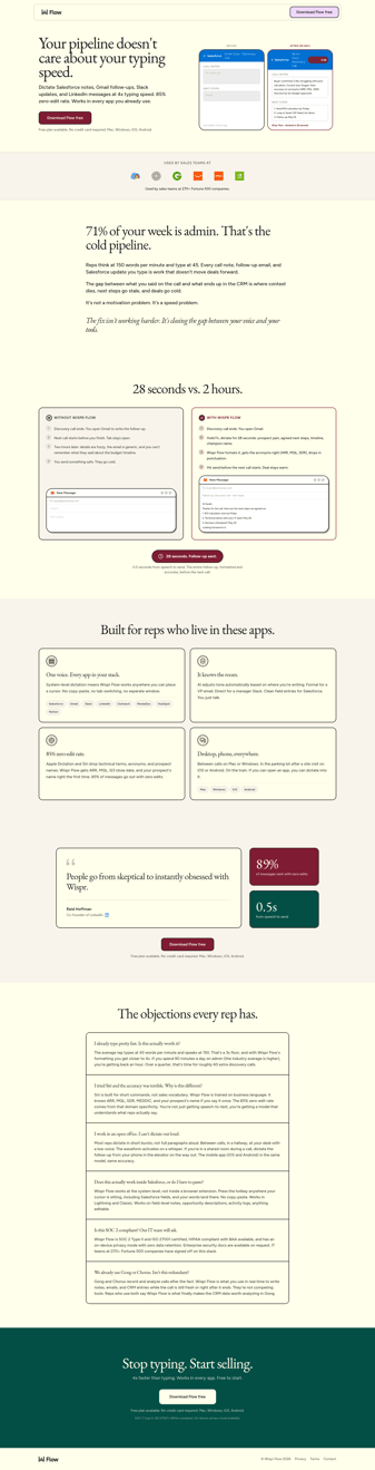 Wispr Flow landing page desktop screenshot