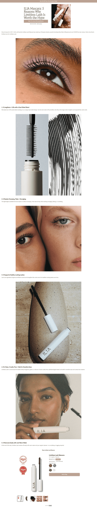 ILIA Beauty landing page desktop screenshot