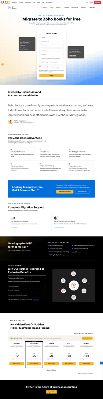 Zoho landing page desktop screenshot