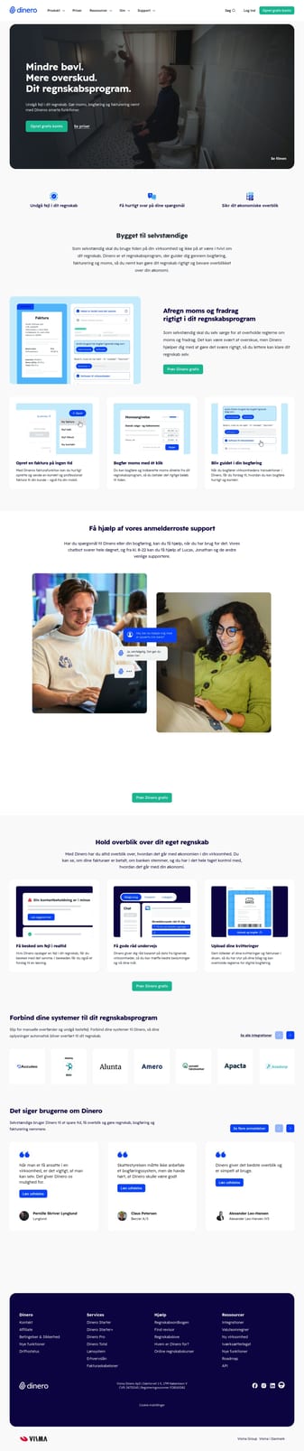 Dinero - Regnskabsprogram landing page desktop screenshot