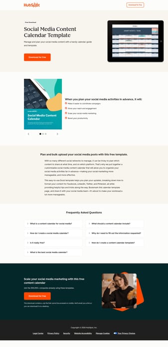 HubSpot landing page desktop screenshot