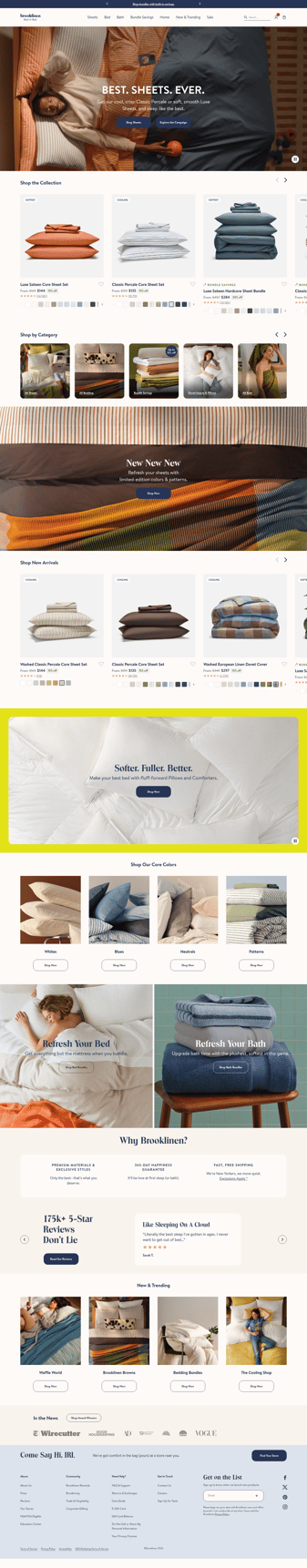 Brooklinen landing page desktop screenshot