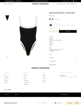Monday Swimwear landing page desktop screenshot