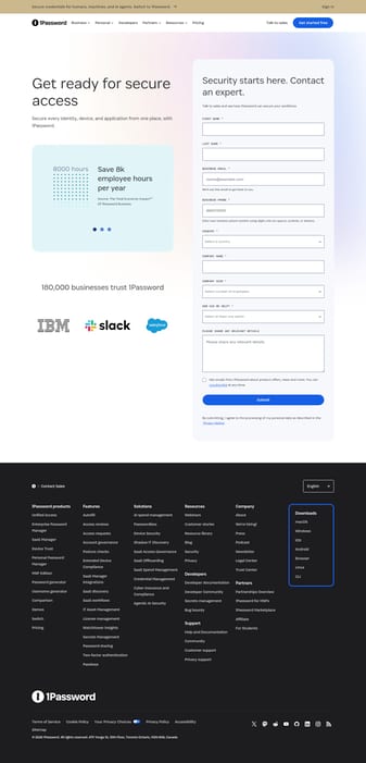 1Password landing page desktop screenshot