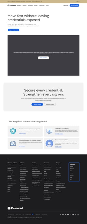 1Password landing page desktop screenshot