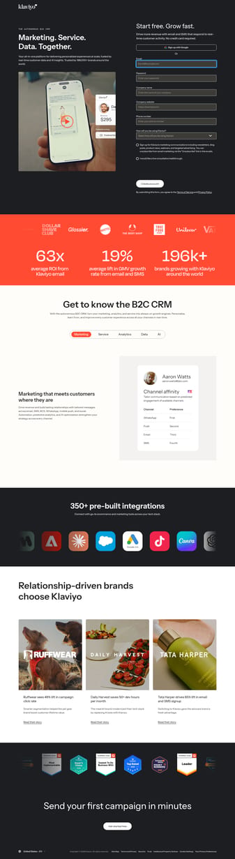 Klaviyo landing page desktop screenshot