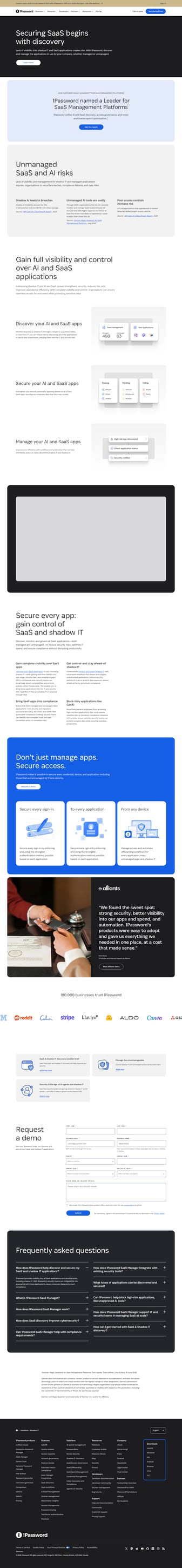 1Password landing page desktop screenshot