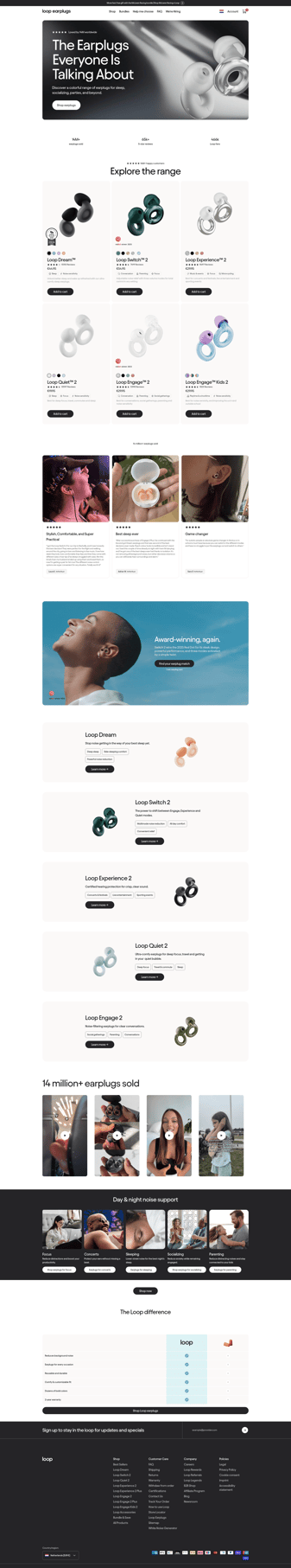 Loop Earplugs landing page desktop screenshot