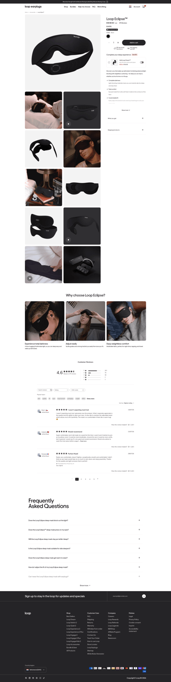 Loop Earplugs landing page desktop screenshot